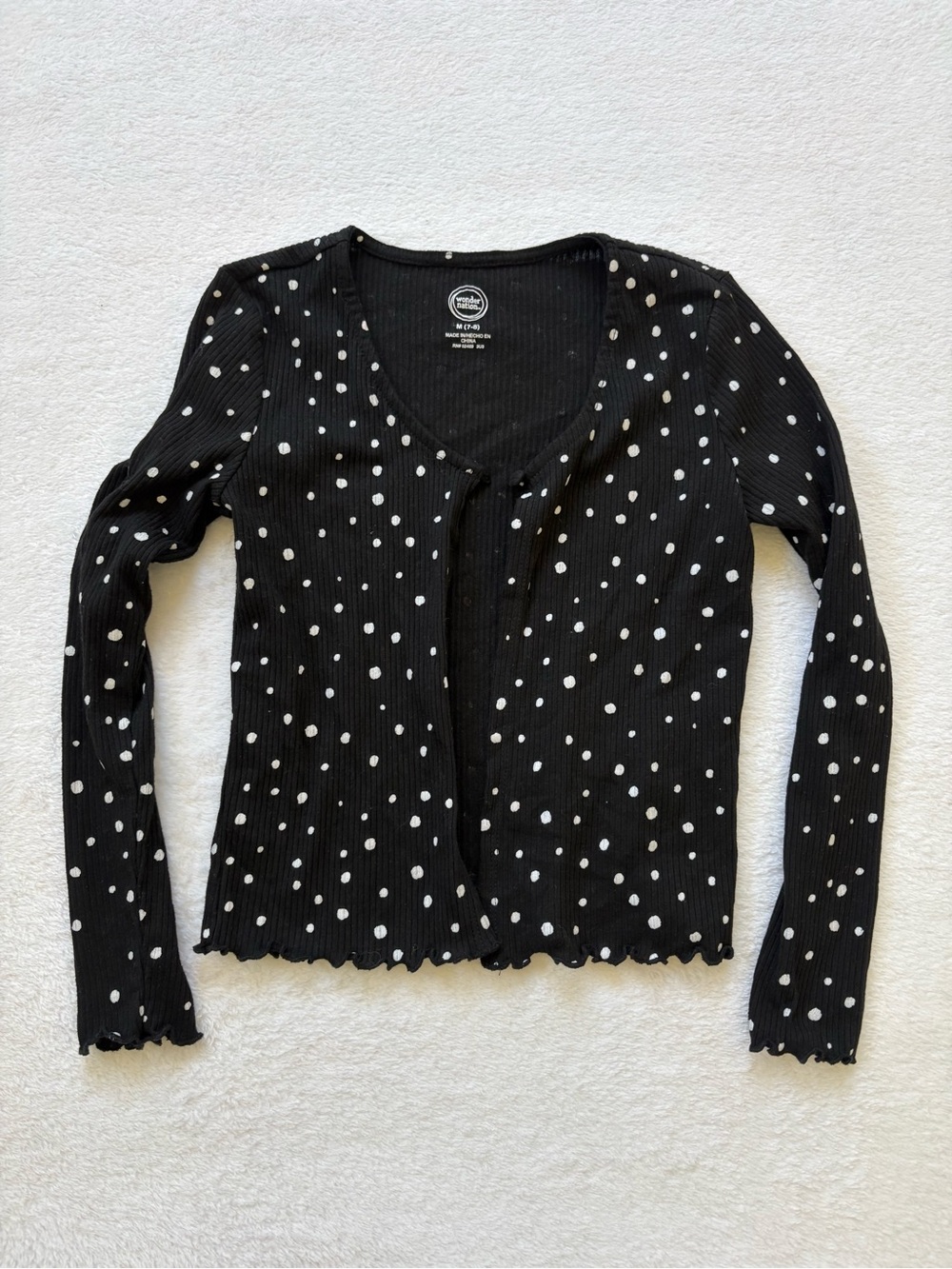 Kids Black Polka Dot Long Sleeve Ribbed Cardigan